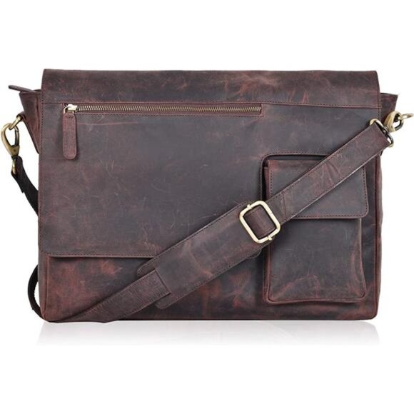 Genuine Vintage Leather Messenger Bag For Office -Handmade Document Briefcase Ad